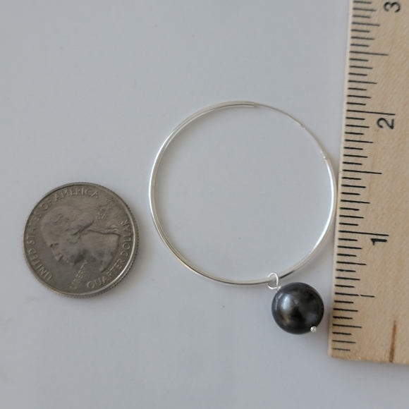 New Large Hoop Tahitian Pearl Earrings Sterling Silver - Picture 9 of 11